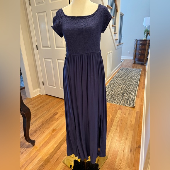 Cotton Emporium Navy Smocked off Shoulder Maxi Dress - Picture 2 of 11